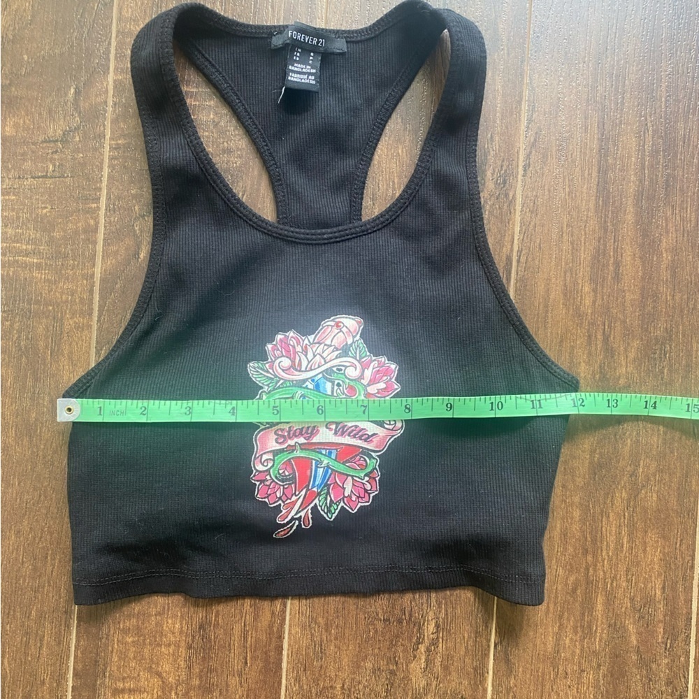 2/$10 Forever 21 Black Cropped Stay Wild Tank Small - Picture 7 of 9
